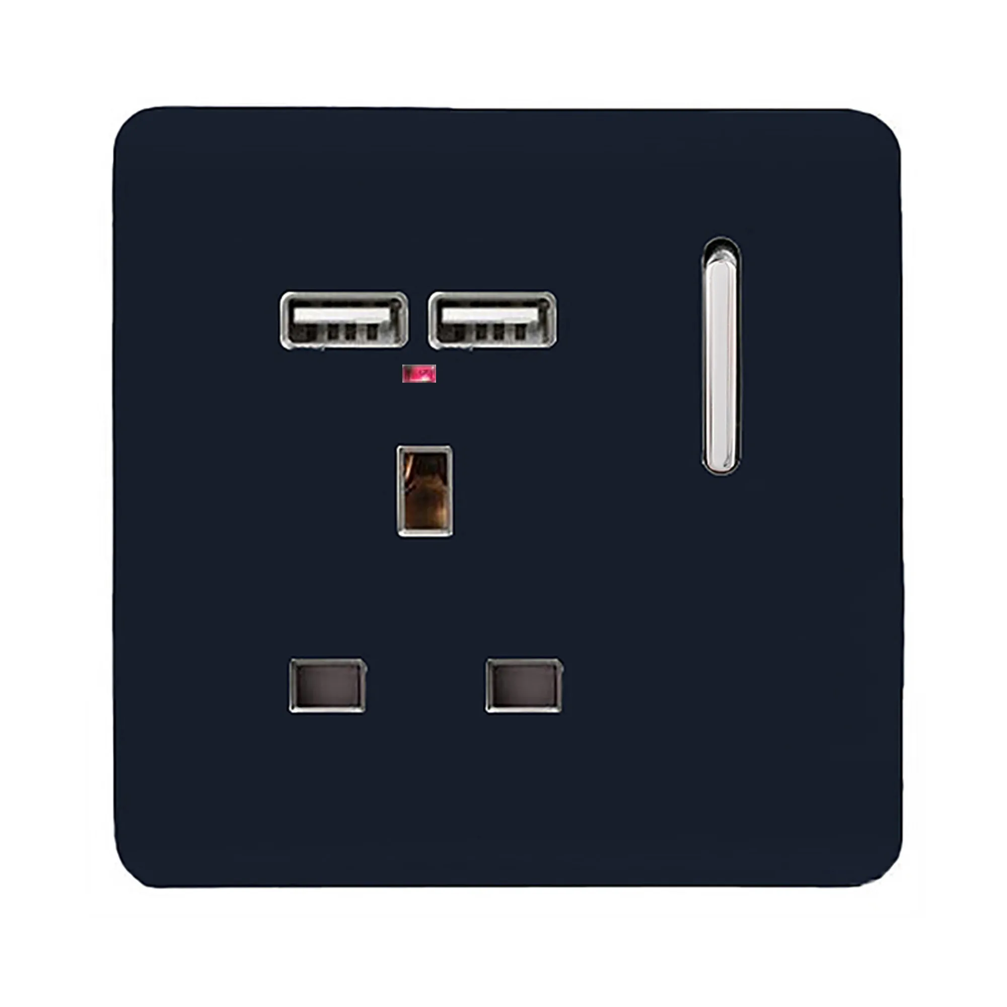 1 Gang Switched Single Socket 13A With 2 x USB-A 10W (Shared) With Neon Insert Navy Blue ART-SKT13USBNV  Trendi Navy Blue